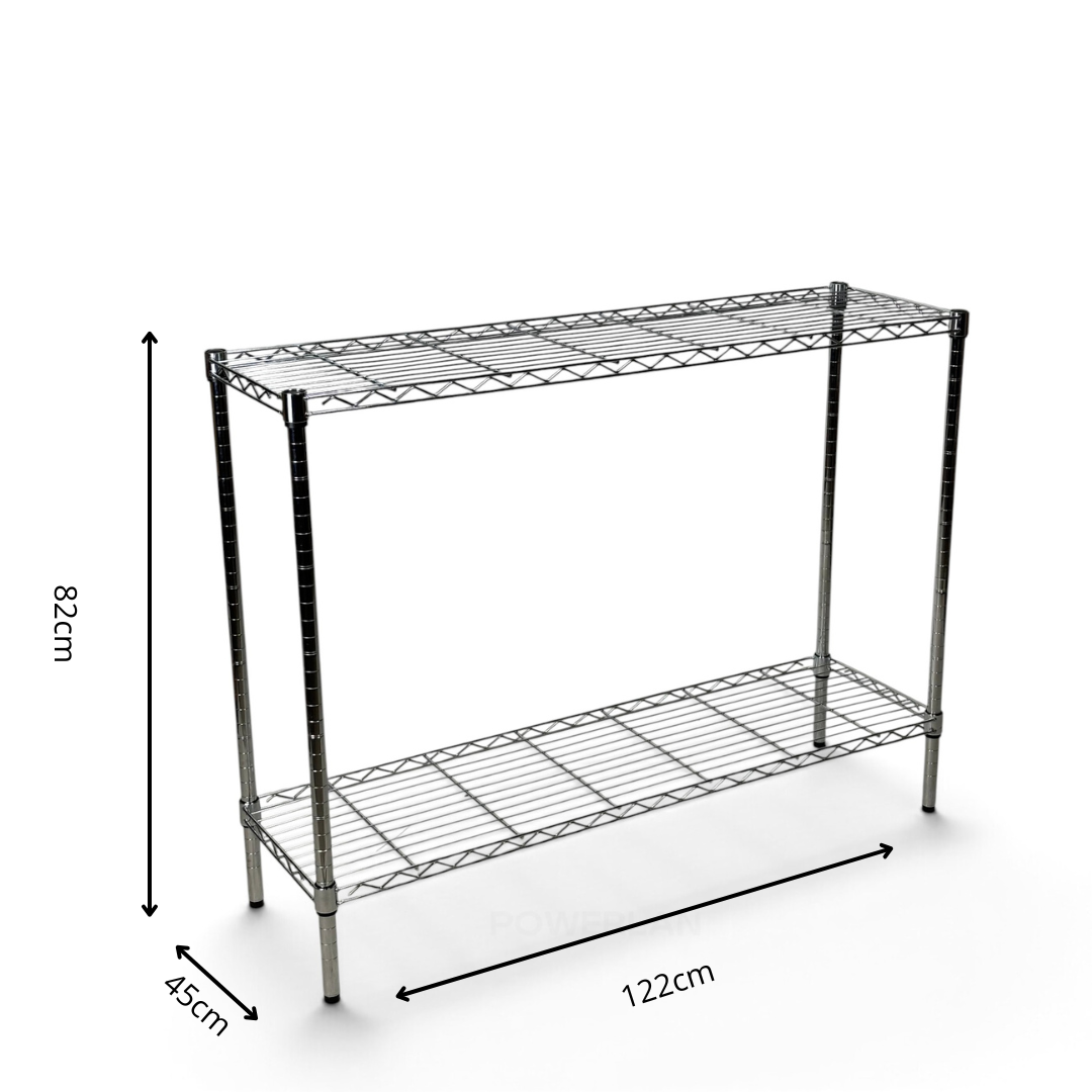 Metallika Scaffale Modulare in Acciaio Cromato 122 × 45 × H 82 cm, 2 Ripiani