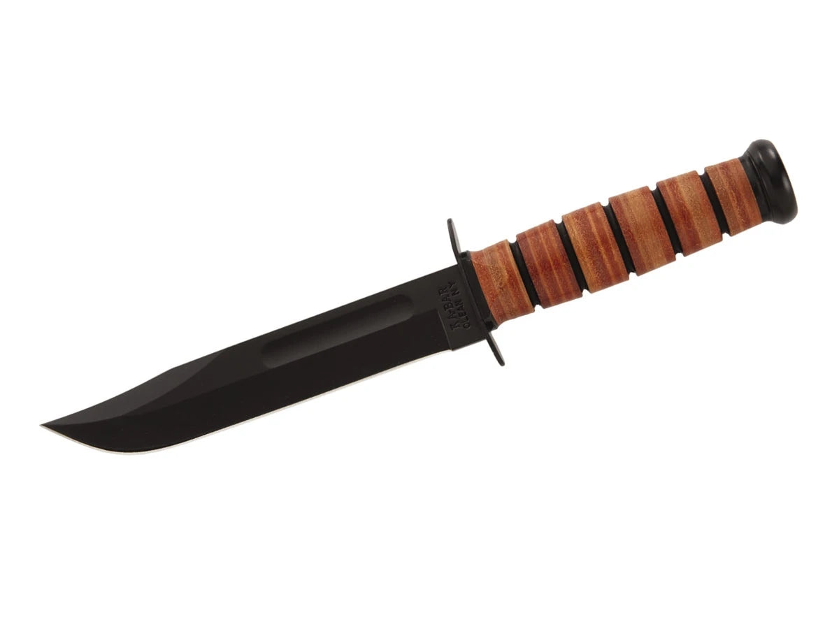 Ka-Bar USMC Fighting/Utility 1217 Plain lama clip point 1095 Cro-Van 17,8 cm nera manico pelle fodero cuoio - vista principale