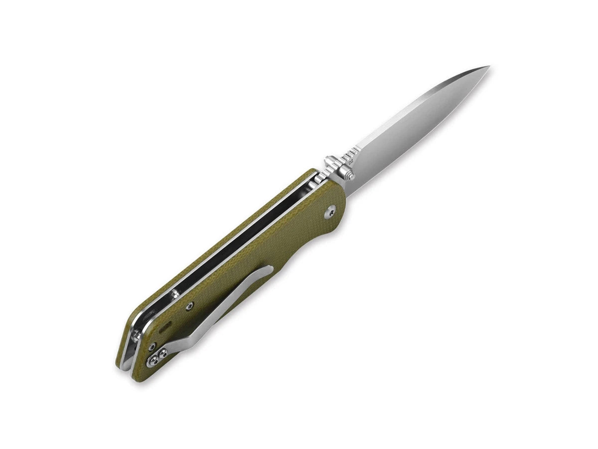 QSP Parrot Micarta D2 QS102-G Green – dettaglio micarta verde e copper washer
