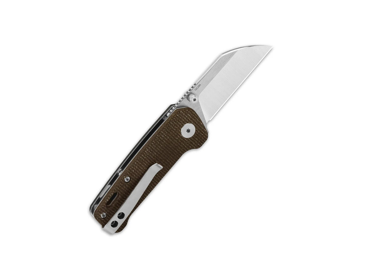 Dettaglio lama sheepsfoot 5,8 cm QSP Mini Penguin micarta scuro
