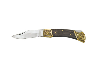 Coltello folding Import N.360-3 manico legno testine incise 13 cm Made in Pakistan
