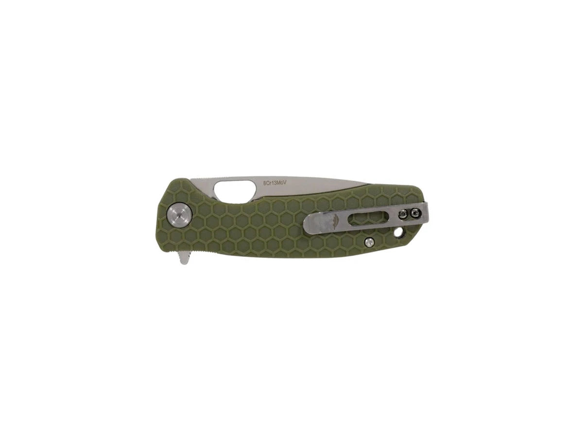 Honey Badger Drop Point Medium HB1013 verde, dettaglio manico FRN