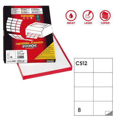 Etichette adesive C/512 - in carta - permanenti - 105 x 74,25 mm - 8 et/fg - 100 fogli - bianco - Markin