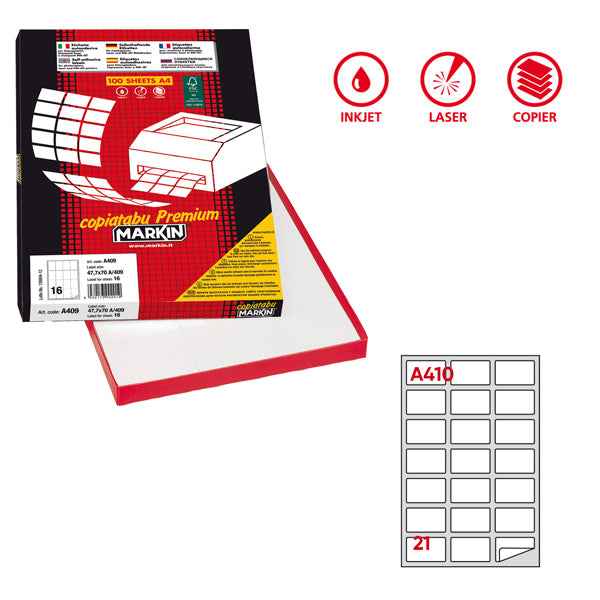 Etichette adesive A/410 - in carta - permanenti - 63,5 x 38,1 mm - 21 et/fg - 100 fogli - bianco - angoli tondi - Markin