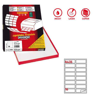 Etichette adesive A/435 - in carta - permanenti - 99,1 x 34 mm - 16 et/fg - 100 fogli - bianco - angoli tondi - Markin