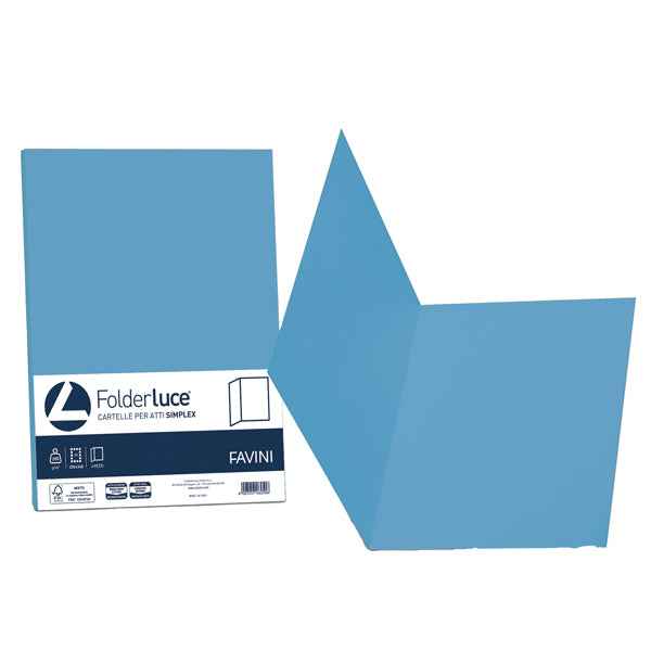 Cartellina semplice Luce - 200 gr - A4 - azzurro - cartoncino bristol - Favini - conf. 50 pezzi
