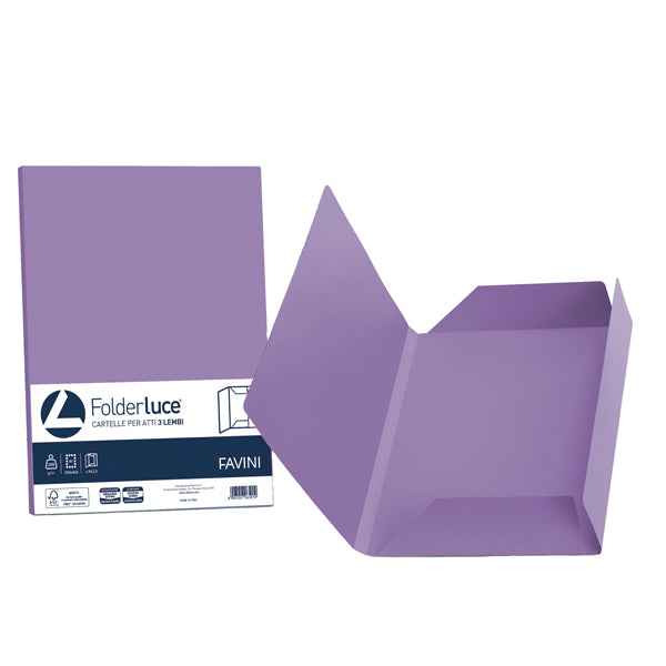 Cartellina 3 lembi Luce - 200 gr - A4 - cartoncino bristol - violetto - Favini - conf. 25 pezzi
