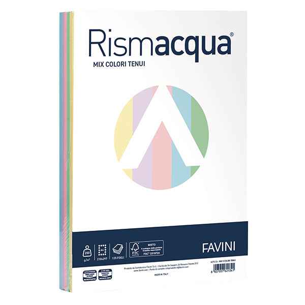 Carta Rismacqua - A4 - 200 gr - mix 5 colori - Favini - conf. 125 fogli