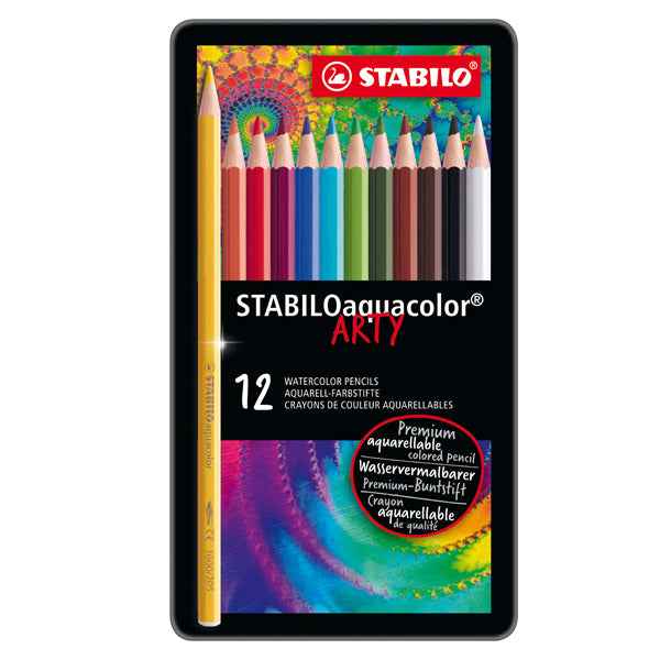 Pastello Aquacolor 1612 - tratto 2,80 mm - colori assortiti - Stabilo - astuccio in metallo 12 pezzi
