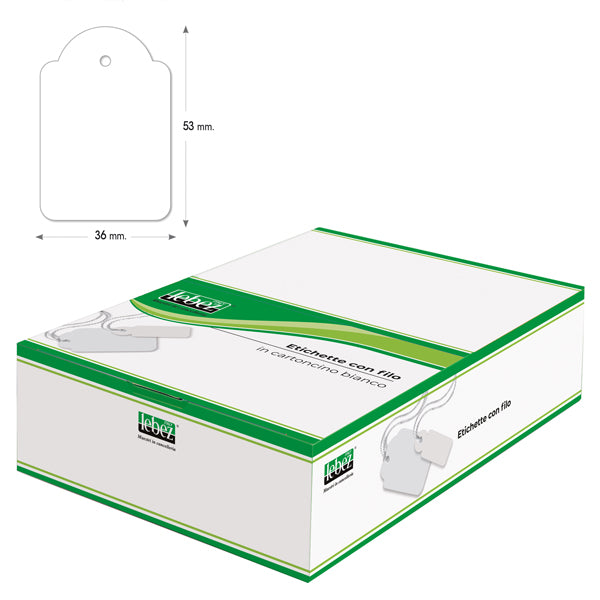 Etichette con filo A392 - 36 x 53 mm - bianco - Lebez - conf. 500 pezzi