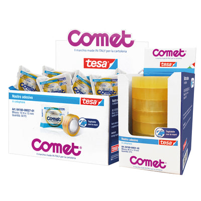 Nastro adesivo - confezionato singolarmente -15 mm x 10 m - cellophane - trasparente - Comet