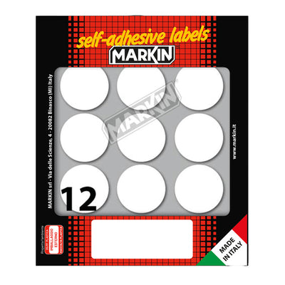 Etichette adesive tonde - in carta - permanenti - diametro 34 mm - 12 et/fg - 10 fogli - bianco - Markin