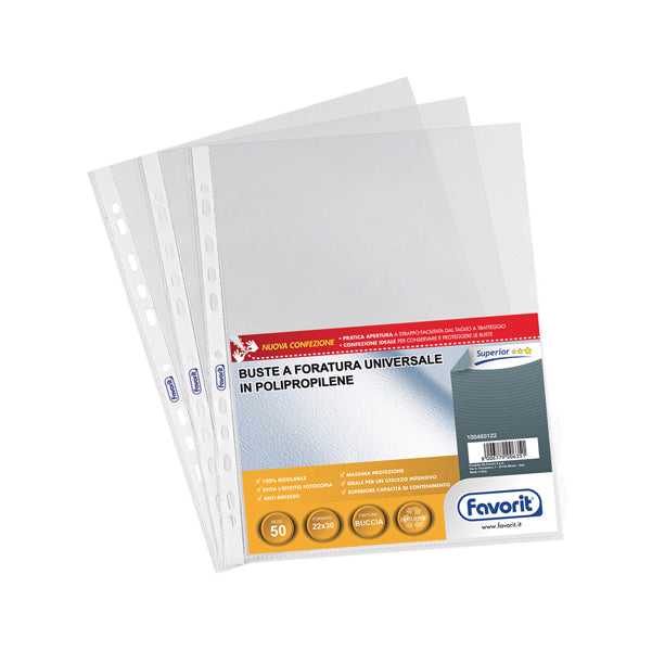 Buste forate Special PP - Superior - buccia - 22 x 30 cm - trasparente - Favorit - conf. 50 pezzi