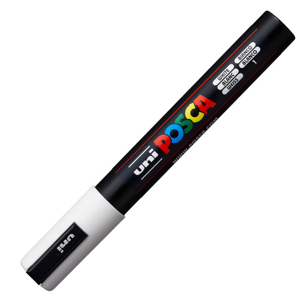 Marcatore a base d'acqua Uni Posca PC5M  - punta  tonda media da 1,8mm a 2,5mm - bianco - Uni Mitsubishi