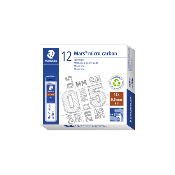 Astuccio 12 Mine Mars Micro - mina 0,5mm - gradazione 2B - Staedtler - conf. 12 astucci