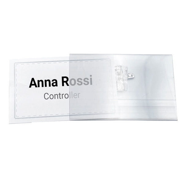 Portabadge con clip e spilla - 9 x 5,5 cm - Lebez - conf. 50 pezzi