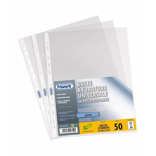 Buste forate Special PP - Linear - buccia - 22 x 30 cm - trasparente - Favorit - conf. 50 pezzi
