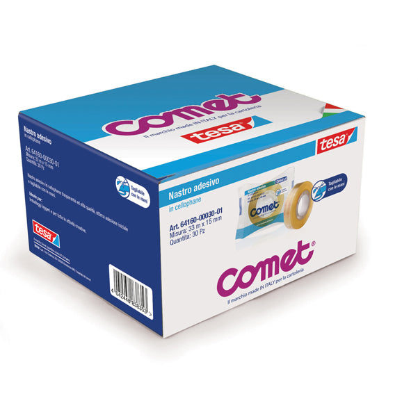 Nastro adesivo - confezionato singolarmente - 15 mm x 33 m - cellophane - trasparente - Comet