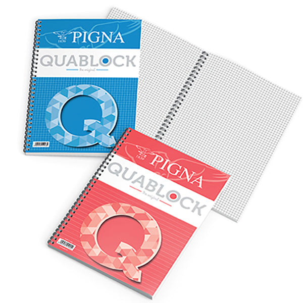 Blocco Quablock Original - spiralato - 22x29,5cm - 5 mm - 120 fogli - 80gr - 4 fori - microperforato - Pigna
