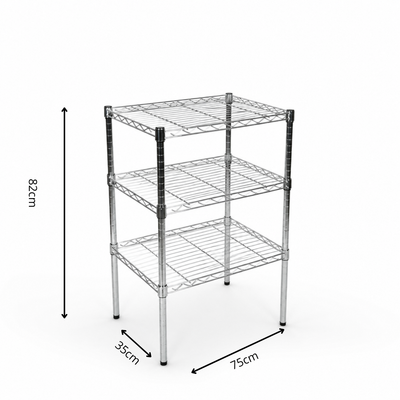 Metallika Scaffale Modulare in Acciaio Cromato 75 × 35 × H 82 cm, 3 Ripiani