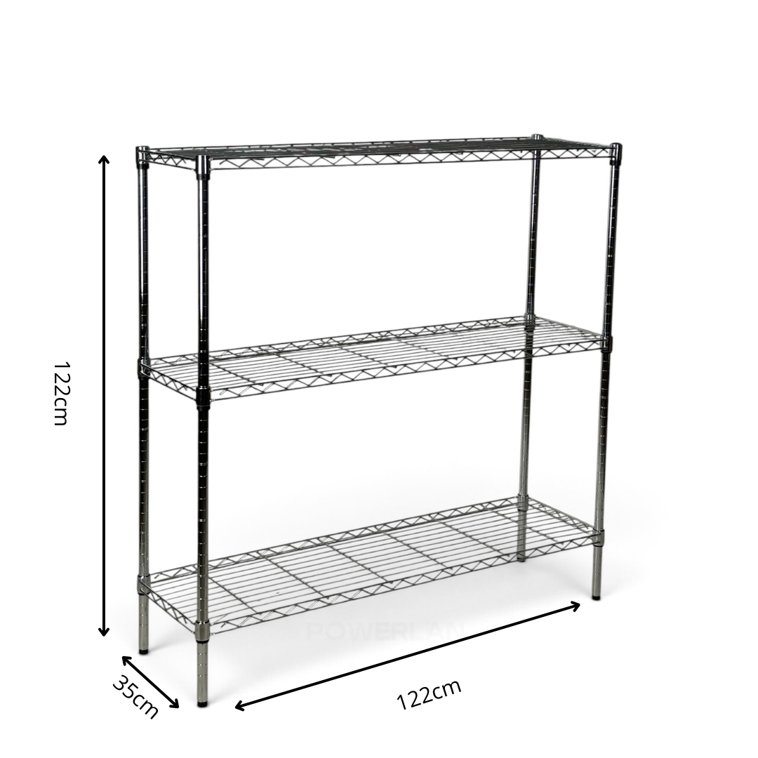 Metallika Scaffale Modulare in Acciaio Cromato 122 × 35 × H 122 cm, 3 Ripiani