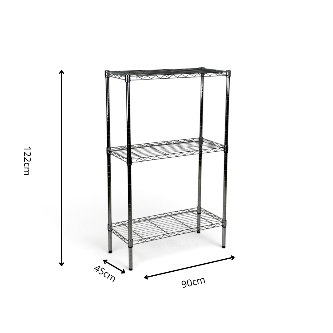 Metallika Scaffale Modulare in Acciaio Cromato 90 × 45 × H 122 cm, 3 Ripiani