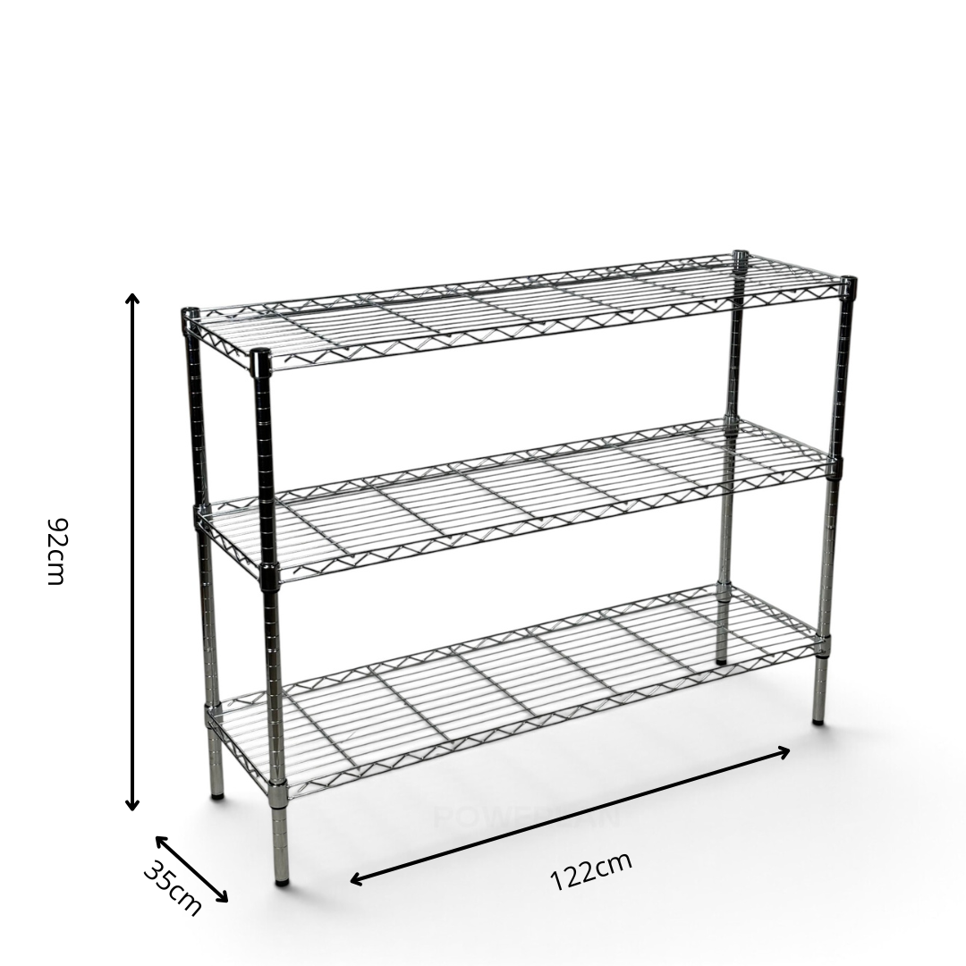 Metallika Scaffale Modulare in Acciaio Cromato 122 × 35 × H 92 cm, 3 Ripiani