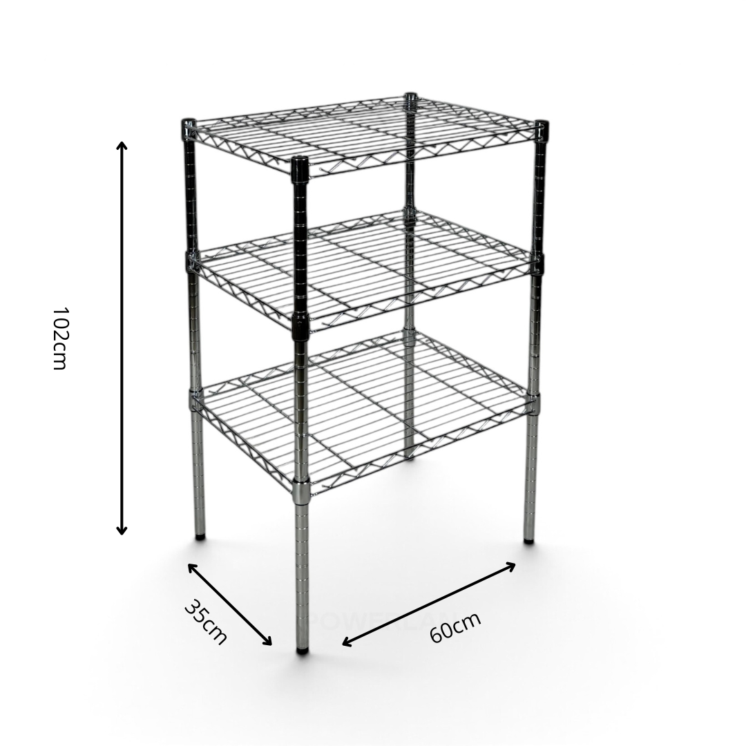 Metallika Scaffale Modulare in Acciaio Cromato 60 × 35 × H 102 cm, 3 Ripiani