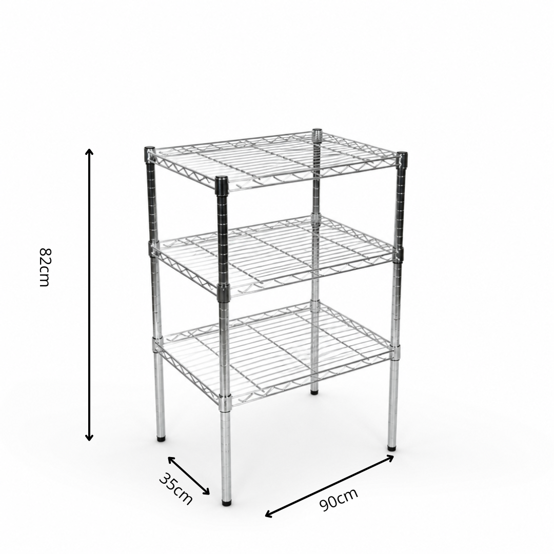 Metallika Scaffale Modulare in Acciaio Cromato 90 × 35 × H 82 cm, 3 Ripiani