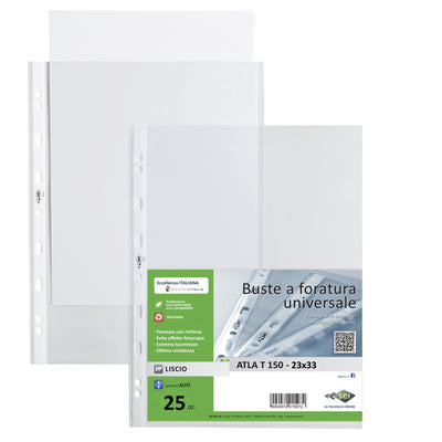 Buste forate Atla T - pesante - liscio - 23 x 33 cm - trasparente - Sei Rota - conf. 25 pezzi