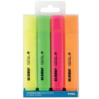 Evidenziatore Tratto Video  - punta a scalpello - tratto da 1,0-5,0mm - astuccio 4 colori - Tratto