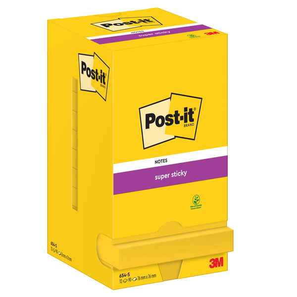 Blocco foglietti Post-it Super Sticky - 654-S - 76 x 76 mm - giallo oro - 90 fogli - Post-it