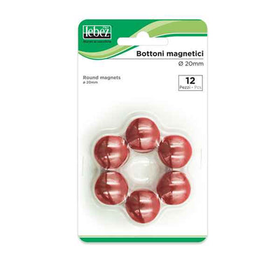 Bottoni magnetici - diametro 2 cm - rosso - Lebez - blister 12 pezzi