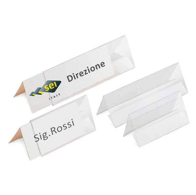Portanome da tavolo Prisma - 30 x 5 cm - PVC trasparente - Sei Rota - conf. 5 pezzi
