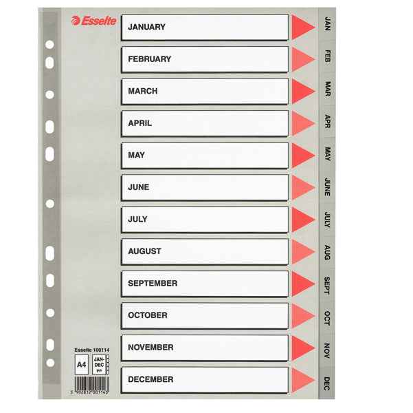 Separatore mensile Gen/Dic - PP - A4 - grigio - Esselte