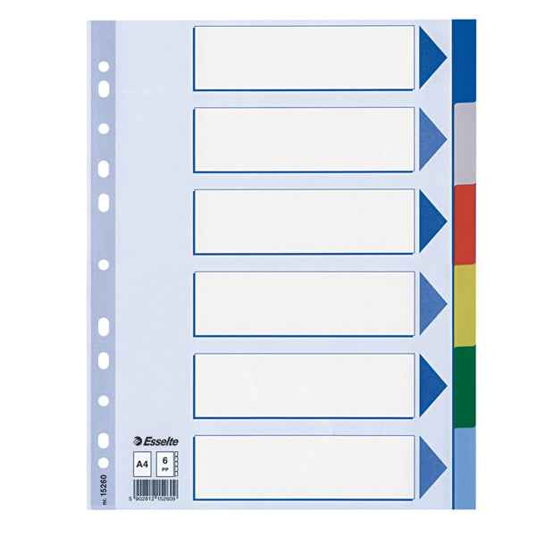 Separatore - 6 tasti colorati - PP - A4 - multicolore - Esselte