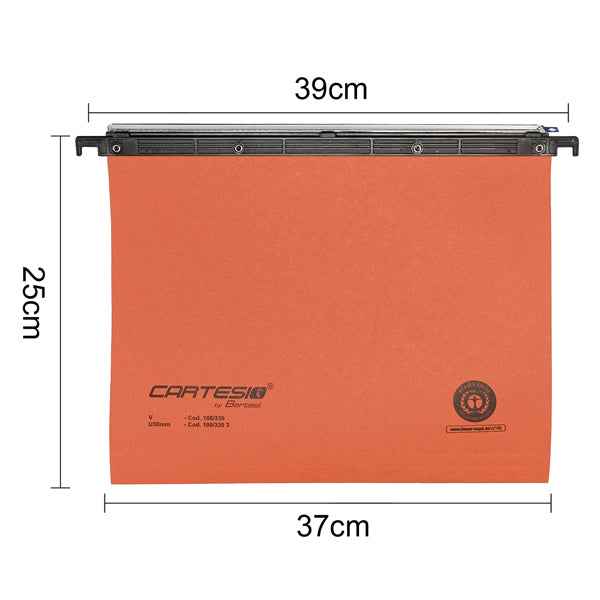 Cartella sospesa Cartesio - cassetto - interasse 39 cm - fondo U - 37 x 25 cm - arancio - Bertesi