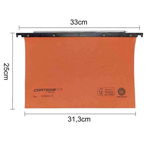 Cartella sospesa Cartesio Plus - cassetto - interasse 33 cm - fondo U - 31,3 x 25 cm - arancio - Bertesi