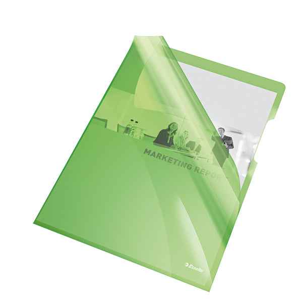 Cartellina a L - A4 - PVC - liscio pesante - verde cristallo - Esselte - conf. 25 pezzi