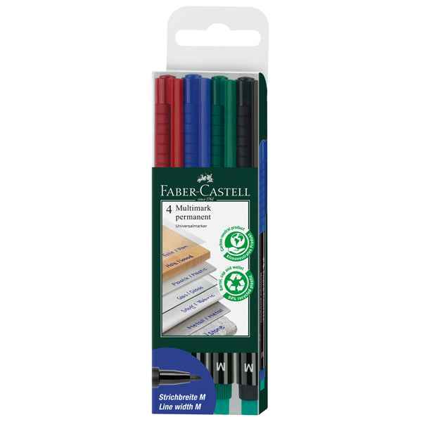 Pennarello Multimark universale permanente con gomma  - punta media 1,0mm - astuccio 4 colori - Faber-Castell