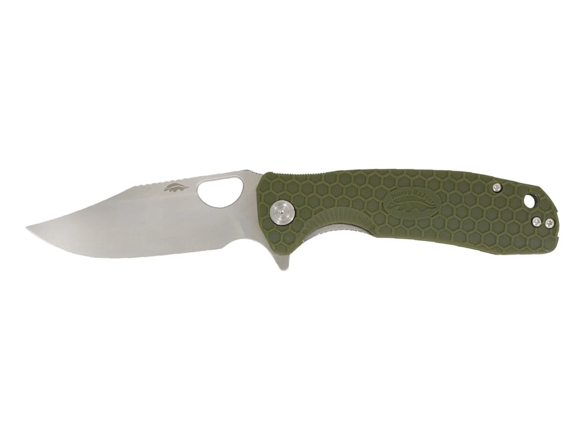 Honey Badger Clip Point Large FRN verde HB4065, lama 8Cr13MoV falso filo Bowie