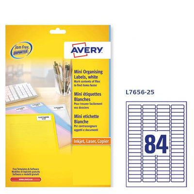 Etichette adesive L7656 - in carta - angoli arrotondati - laser- permanenti - 46 x 11,1 mm - 84 et/fg - 25 fogli - bianco - Avery