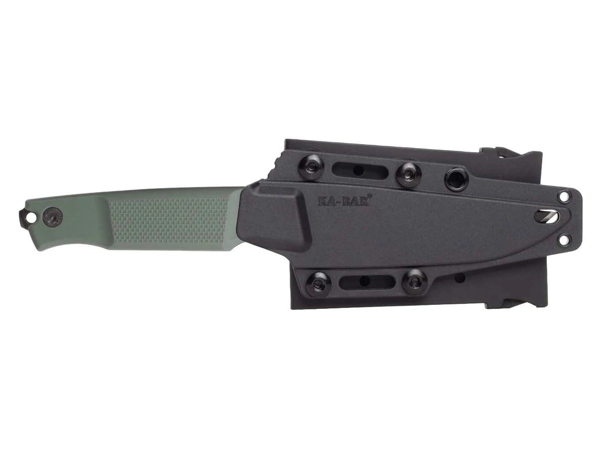 Ka-Bar Apex 5500 dettaglio lama D2 Tool Steel manico GFN verde fodero plastica rigida
