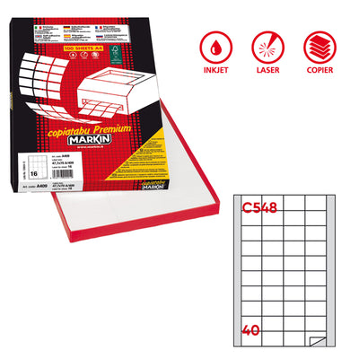 Etichette adesive C/548 - in carta - permanenti - 45 x 29,7 mm - 40 et/fg - 100 fogli - bianco - Markin