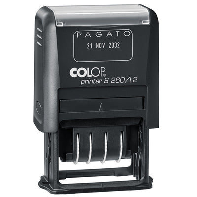 Timbro S260/L2 Datario + PAGATO - 4 mm - autoinchiostrante - bicolore - Colop