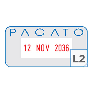 Timbro S260/L2 Datario + PAGATO - 4 mm - autoinchiostrante - bicolore - Colop