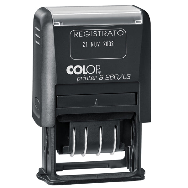 Timbro S260/L3 Datario + REGISTRATO - 4 mm - autoinchiostrante - bicolore - Colop