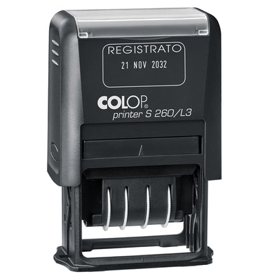 Timbro S260/L3 Datario + REGISTRATO - 4 mm - autoinchiostrante - bicolore - Colop