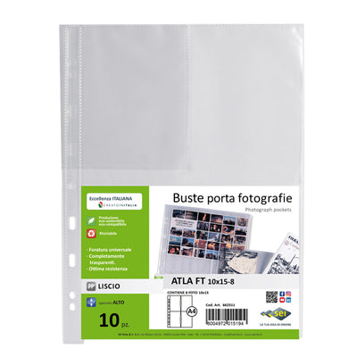 Buste forate Atla FT porta foto e cartoline - 8 spazi 10 x 15 cm - trasparente - Sei Rota - conf. 10 pezzi
