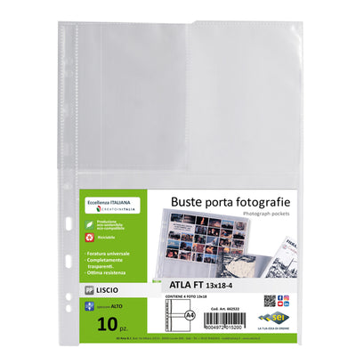 Buste forate Atla FT porta foto e cartoline - 4 spazi 13 x 18 cm - trasparente - Sei Rota - conf. 10 pezzi